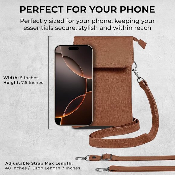 Leather Small Crossbody Phone Purse for Women Lightweight Stylish Durable - Picture 8 of 8